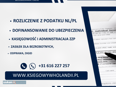 Zdjęcia przypisane do ogłoszeniaROZLICZENIE PODATKU NL/PL + dofinansowania (ZZP)  w kategorii Prawo, księgowość